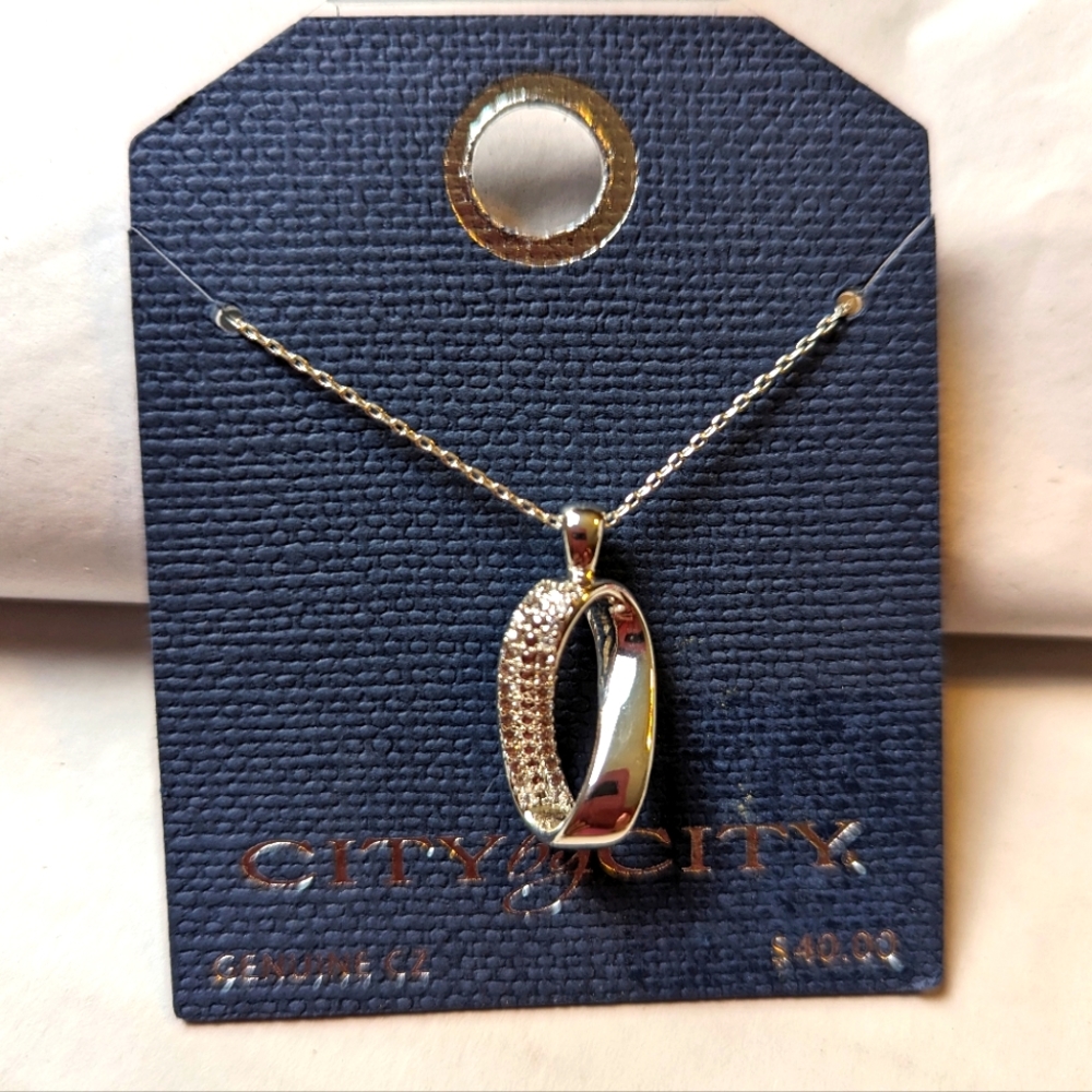 🟡2/$20 City By City Genuine CZ Silver Tone Necklace BNWT